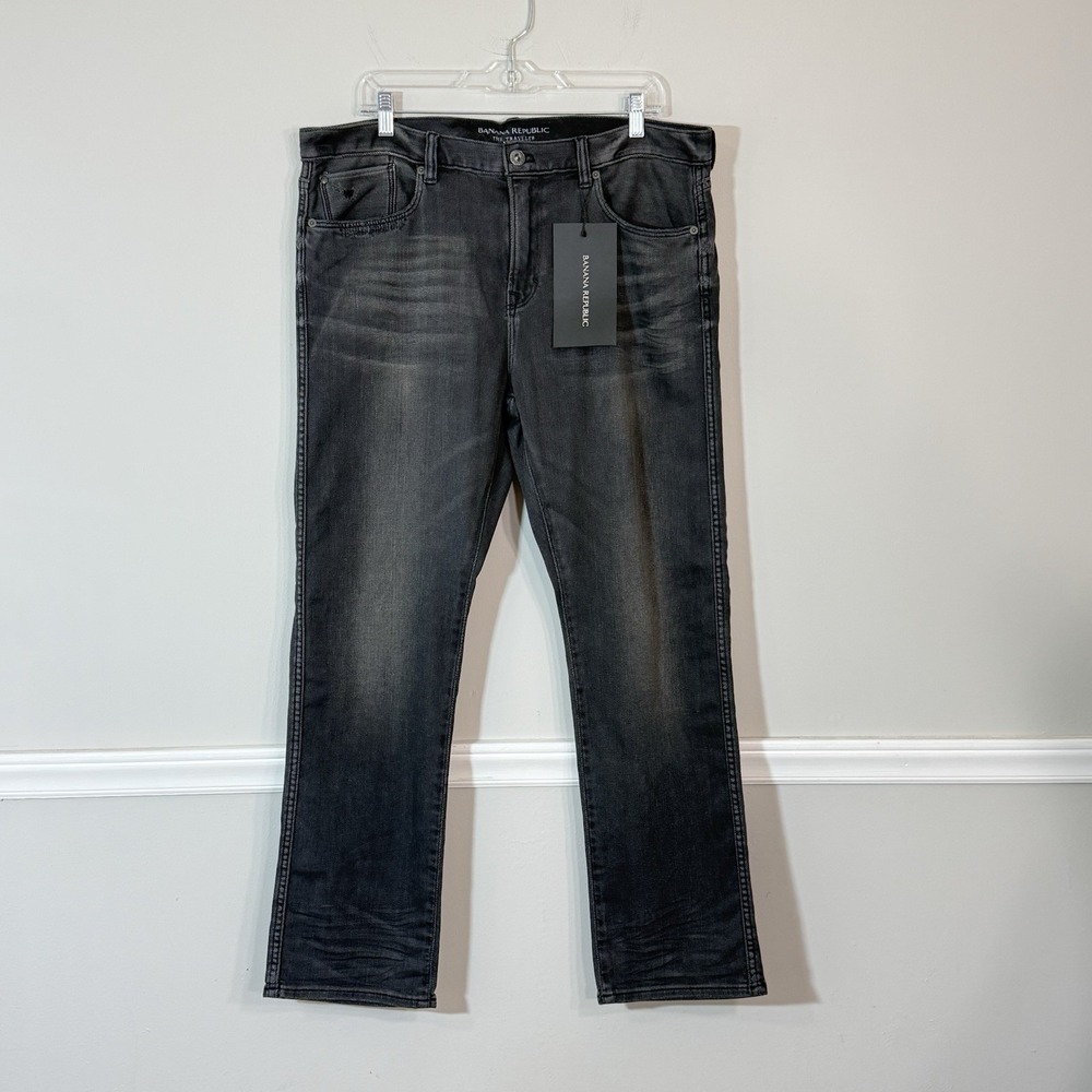 NWT Banana Republic Traveler Straight Leg Jean Grey Mens Size 36X30 Mid Rise